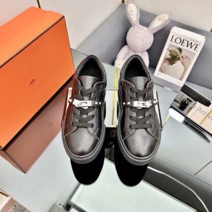 Hermes pure black couple's lace-up thick-soled fashionable casual shoes - Image 6