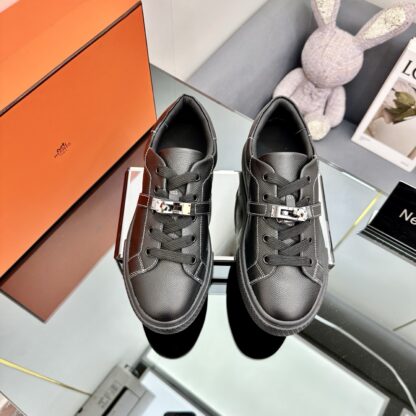 Hermes black couple's lace-up thick-soled fashionable casual shoes - Image 6