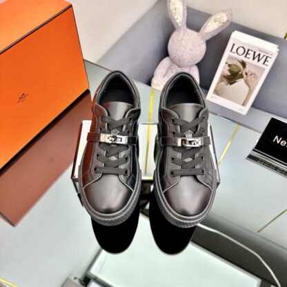 Hermès couple's lace-up thick-soled black casual shoes - Image 6
