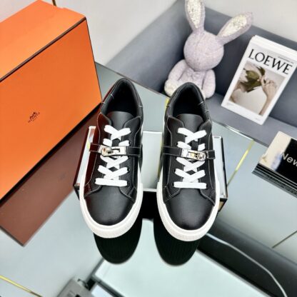 Hermes couple's lace-up thick-soled pure black comfortable casual shoes - Image 6