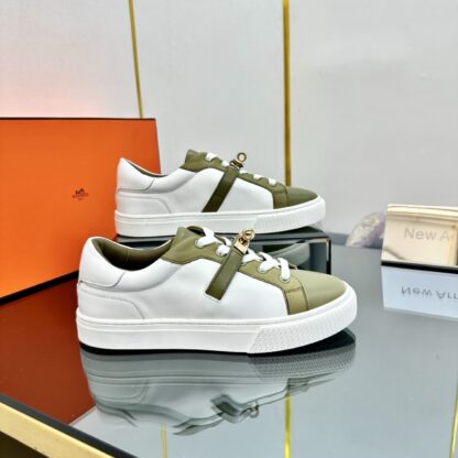 Hermes couple's lace-up thick-soled green and white comfortable casual shoes - Image 6