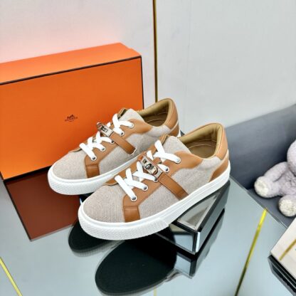 Hermes couple's lace-up thick-soled apricot brown comfortable casual shoes - Image 6