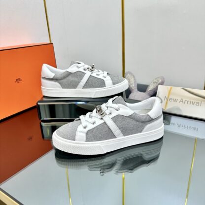 Hermes couple's lace-up thick-soled white and gray comfortable casual shoes - Image 6