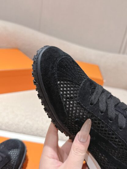 Hermès pure black goatskin contrast color sneakers, 2cm thick sole - Image 6