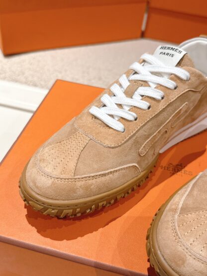 Hermès apricot brown goatskin contrasting sneakers, 2cm thick sole - Image 6