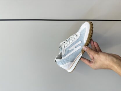 Hermès blue and white goatskin contrasting sneakers, 2cm thick sole - Image 6
