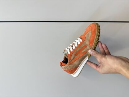 Hermès brown and orange goatskin contrasting sneakers, 2cm thick sole - Image 6