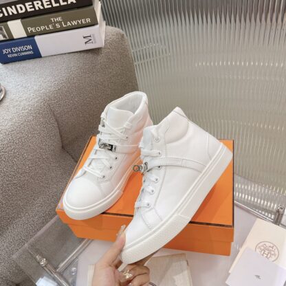 Hermes Kelly buckle pure white high top casual shoes - Image 6