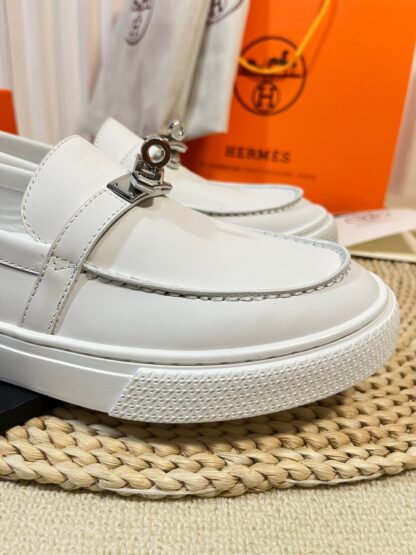 Hermes Kelly buckle white stylish and noble casual loafers - Image 7