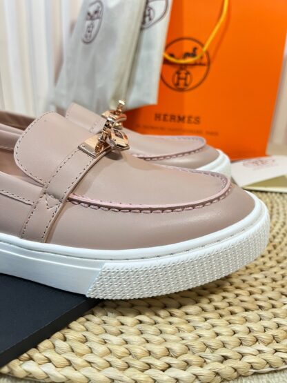 Hermes Kelly shoe buckle pink fashion noble casual loafers - Image 7