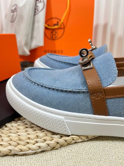 Hermes kelly shoe buckle blue brown fashion noble casual loafers - Image 7