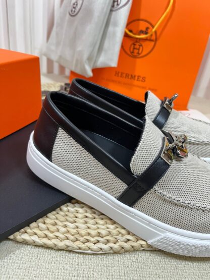 Hermes Kelly shoe buckle gray and black stylish and noble casual loafers - Image 7