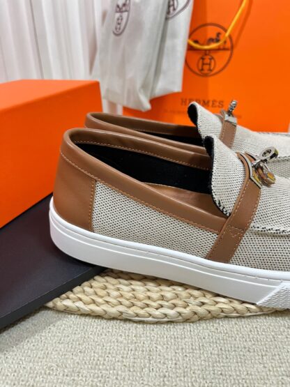 Hermes Kelly shoe buckle gray brown fashion noble casual loafers - Image 7