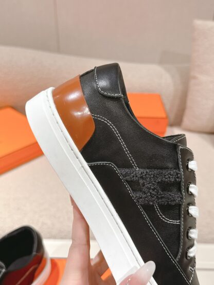 Hermes couple black brown fashion retro casual skateboard shoes - Image 7