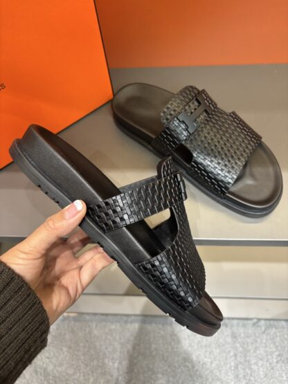 Hermes summer black pure handmade high-end sandals - Image 7