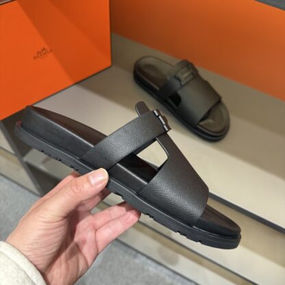 Hermes summer pure black pure handmade high-end sandals - Image 7