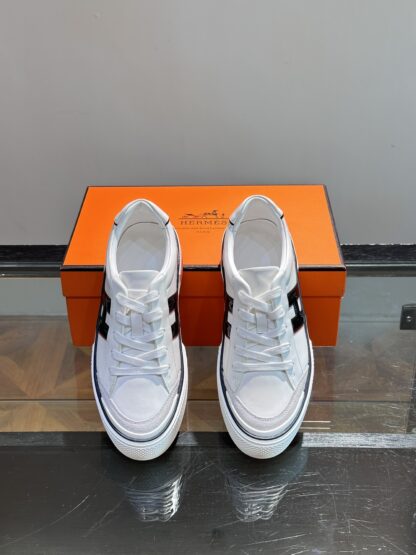 Hermes men's low-top comfortable white and black casual sports shoes - Image 7
