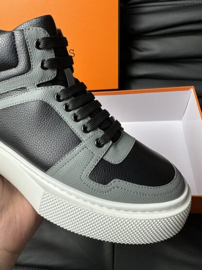 Hermes grey and black color matching cowhide high-end noble high-top casual shoes - Image 7
