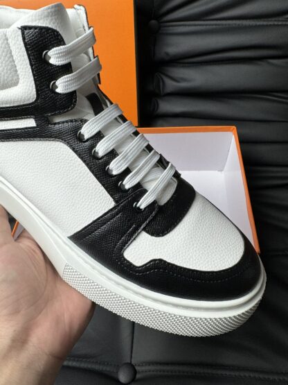 Hermes white and black color matching cowhide high-end noble high-top casual shoes - Image 6