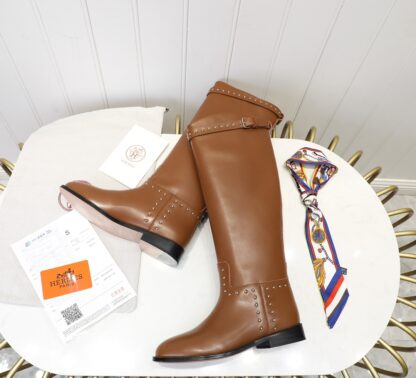 Hermès classic kelly buckle brown fashion mid-calf boots - Image 7