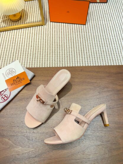 Hermès Grey Apricot Handmade Stiletto Sandals - Image 7