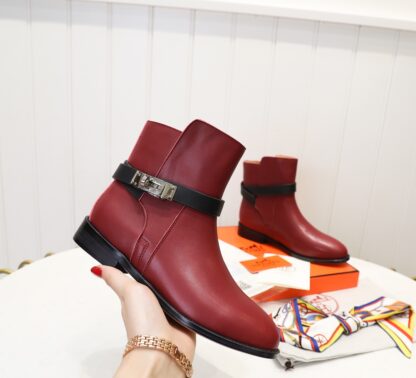 Hermès classic red silver buckle fashion knight boots Hermès classic red silver buckle fashion knight boots - Image 6