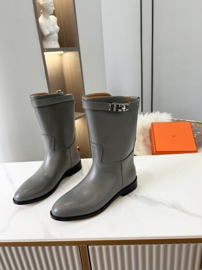 Hermes grey silver buckle classic kelly buckle fashion ankle boots - Image 7