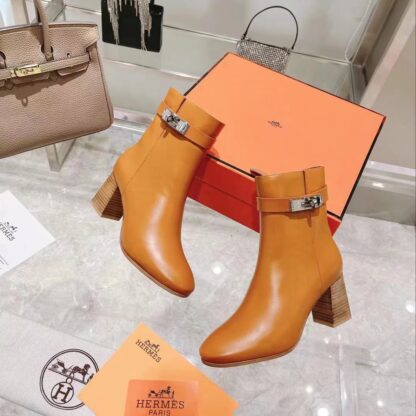 Hermes autumn and winter fashion brown women's short boots heel height 7cm - Image 6