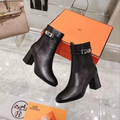 Hermes autumn and winter fashion black women's short boots heel height 7cm - Image 6