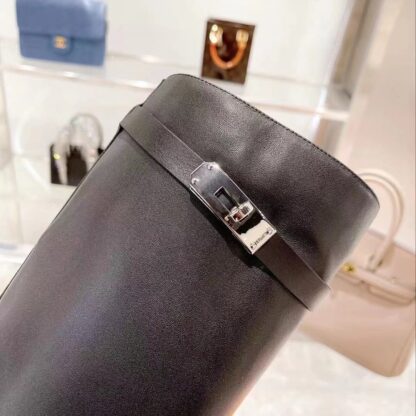 Hermes autumn and winter fashion black women's long boots heel height 7cm - Image 6