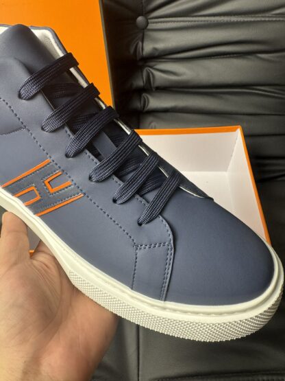 Hermes dark blue leather high-end noble high-top casual shoes - Image 7
