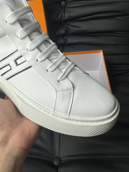Hermes white leather high-end noble high-top casual shoes - Image 7