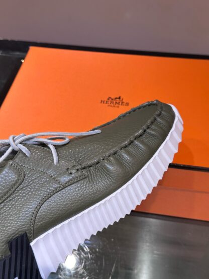 Hermes men's lace-up dark green versatile simple casual sports shoes - Image 7