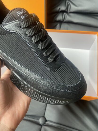 Hermes men's comfortable soft pure black casual sports shoes - Image 7