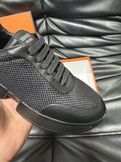 Hermes leather mesh breathable black high-end temperament casual shoes - Image 7