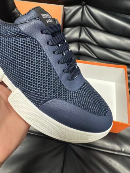 Hermes leather mesh breathable dark blue high-end temperament casual shoes - Image 7