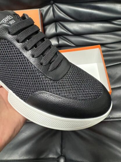 Hermes leather mesh breathable black and white high-end temperament casual shoes - Image 7