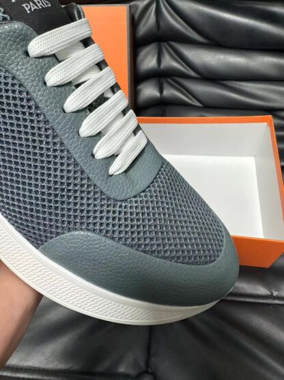 Hermes leather mesh breathable gray-blue high-end temperament casual shoes - Image 7