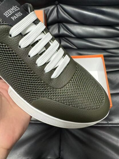 Hermes leather mesh breathable dark green high-end temperament casual shoes - Image 7