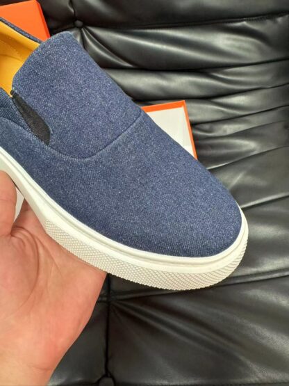 Hermes denim blue leather luxury loafers - Image 7