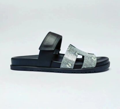 Hermès Couple Silver and Black Braided Slippers - Image 5