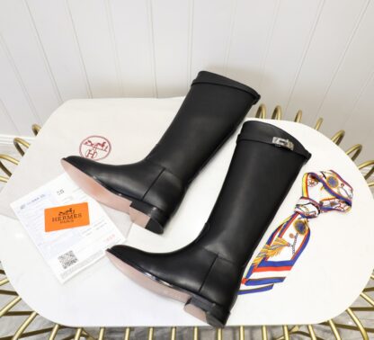Hermes black classic kelly buckle fashion knight boots - Image 6