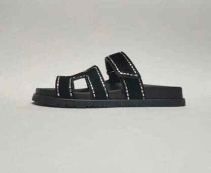 Hermès Couple Braided Black and Silver Slippers - Image 5