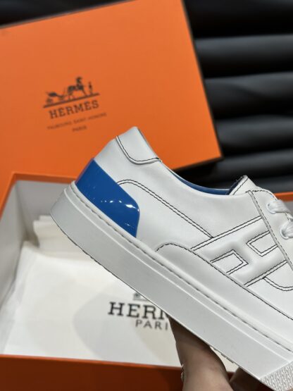 Hermes Men's White Blue Comfort Low-top Casual Sneakers - Image 7