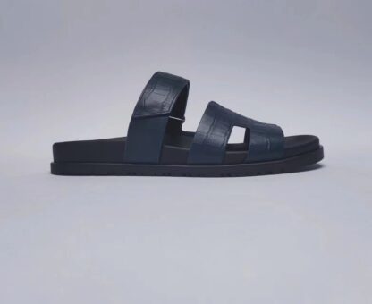 Hermès Couple Braided Blue and Black Slippers - Image 7
