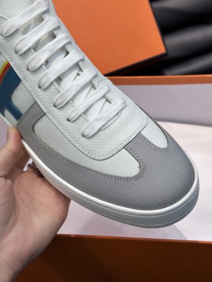 Hermès men's white and blue color matching soft and comfortable high-top casual sports shoes - Image 7