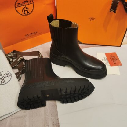 Hermes autumn and winter black leather ankle boots heel height 4cm - Image 6