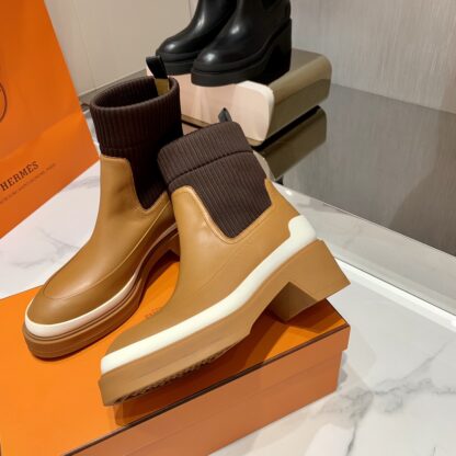 Hermes autumn and winter comfortable leg-modifying brown short boots - Image 5