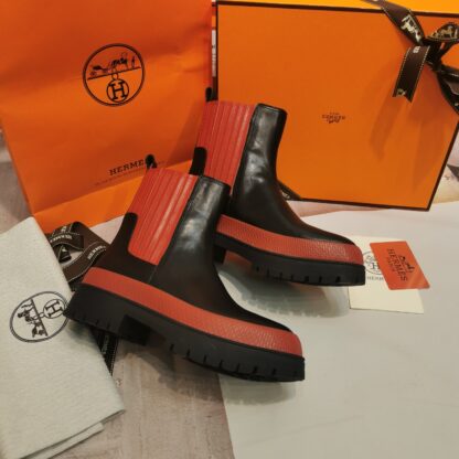 Hermes autumn and winter comfortable leg-modifying black short boots with a heel height of 4cm - Image 6