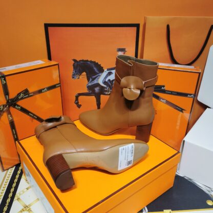 Hermès autumn and winter new classic elegant thick heel short boots heel height 7cm - Image 7